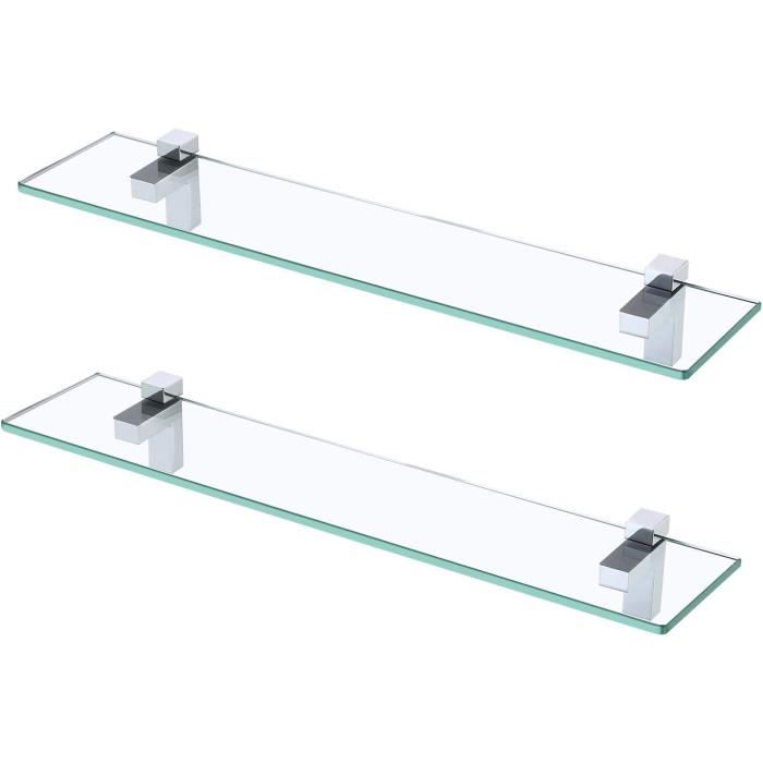 Tablette Étagère de Salle de Bain en Verre Trempé, 60 80cm Tablette Murales de Douche ,sans