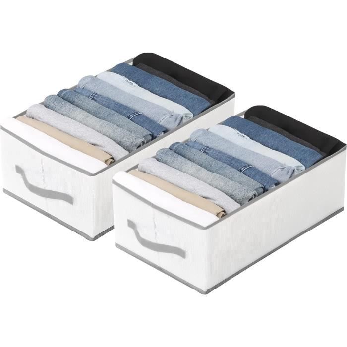 Mamowla Organiseurs de Vêtements à Tiroirs, Armoire Pliable 7 Cellules Divisés, Boîte de Rangement avec Poignée, Organisateur de Placard Pliable pour Pantalons, Jeans, lot de 2(bord gris