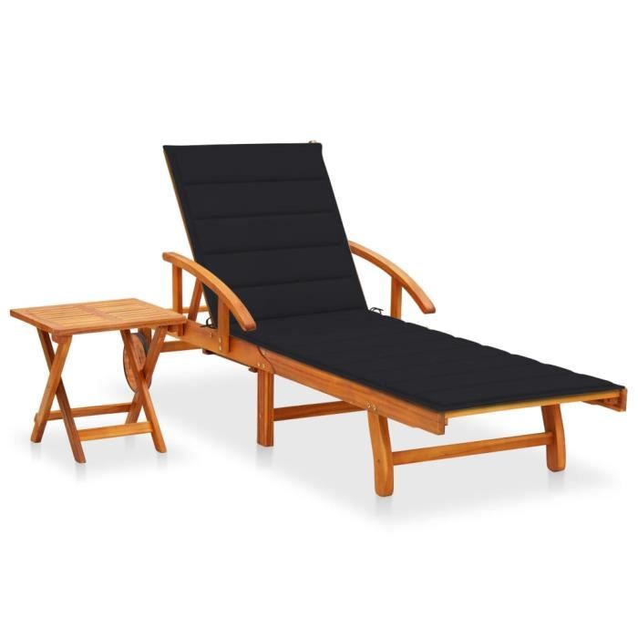 vidaXL Chaise longue de jardin avec table et coussin Bois dacacia