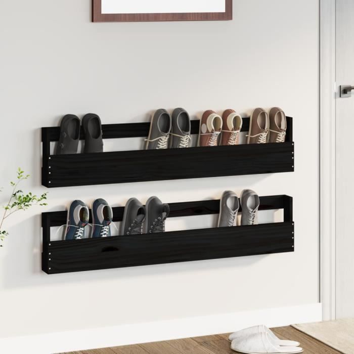 Patère Murale En Pin Massif 2 Pièces – Blanc 59x9x23 Cm – Rangement Mural
