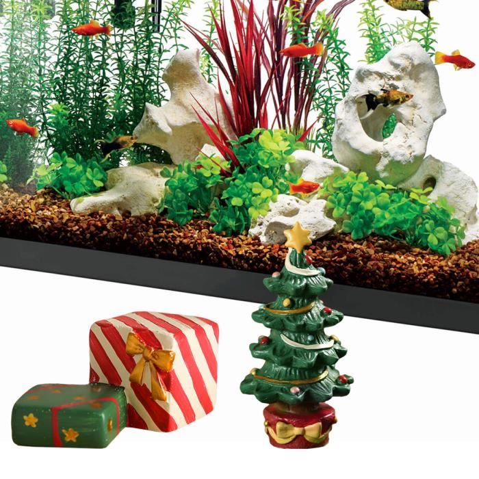 Meilleurs prix pour Vvikizy Ornement d'aquarium d'aquarium de noël Ornement d'aquarium en résine, arbre de noël, boîte-cadeau, jardin Couleur assortie