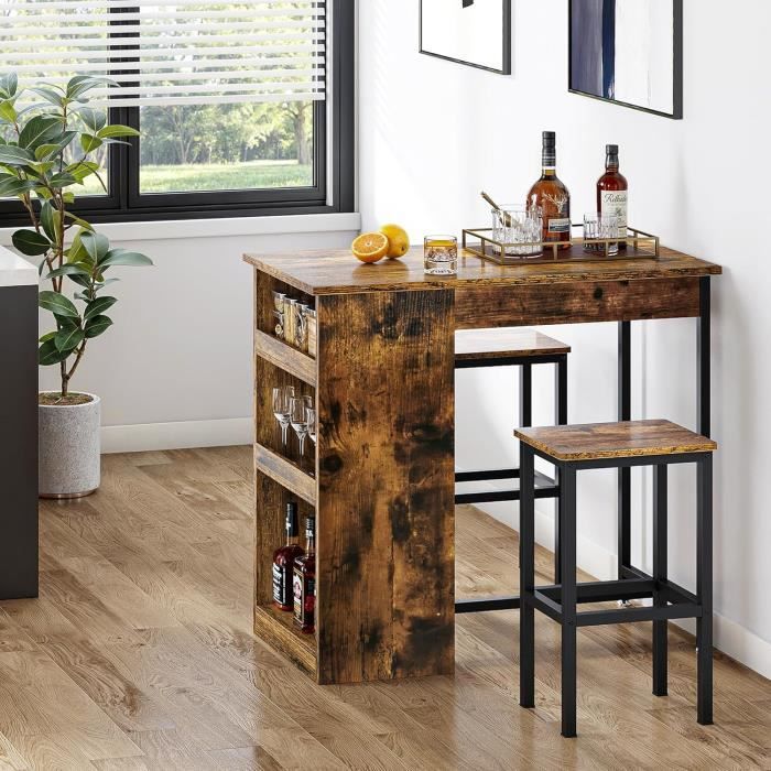 Ensemble Table De Bar + 2 Chaises Set De 1 Table + 2 Tabouret Haut De Bar Table Haute Ogt03 N
