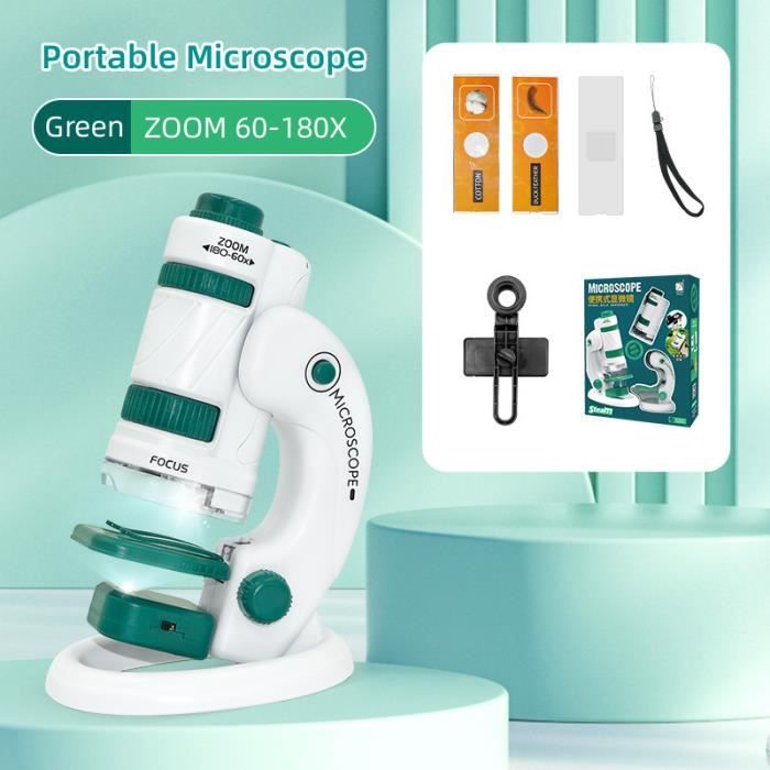 Green B Mini Microscope scientifique de poche pour enfants Kit de