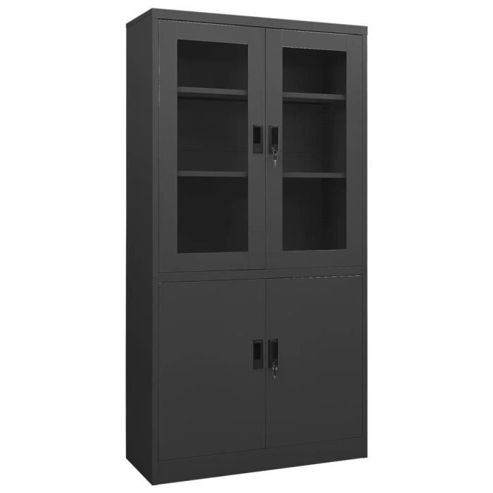 armoire de bureau anthracite - zjchao - 90x40x180 cm - acier - 4 portes - 3 étagères réglables