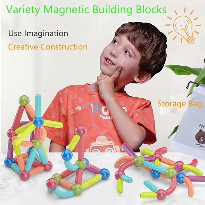 SVYHUOK – Blocs De Construction Magnétiques 64 Pièces – Formes 2D/3D – Dès 2 Ans – Cadeau