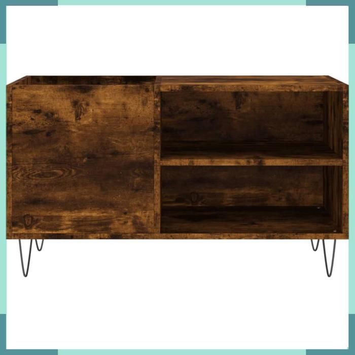 Support Tourne-disque En Bois D'Ingénierie Chêne Fumé - Meuble Rangement Vinyles 85x38x48cm Avec Pieds Métal