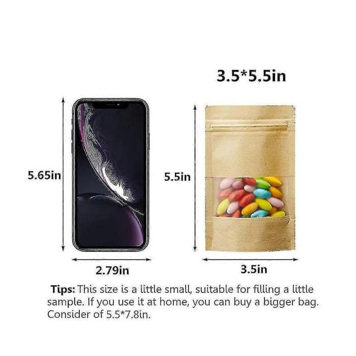 Plat Mobil R 45 100 sachets Kraft avec fenêtre, sachets à fond plat avec fermeture zip ...