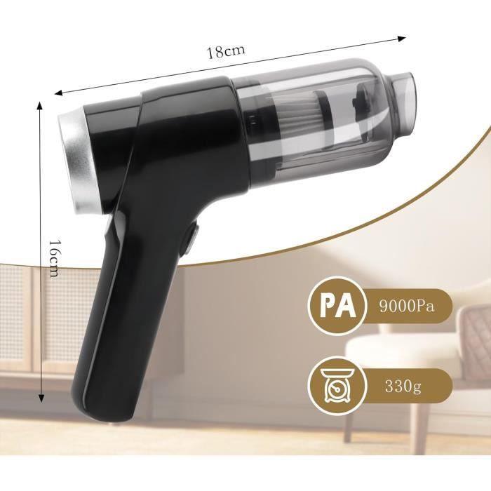 Aspirateur Portable Sans Fil 9000Pa - Rechargeable Type-C, Idéal Voiture Et Poils D'Animaux, Gris