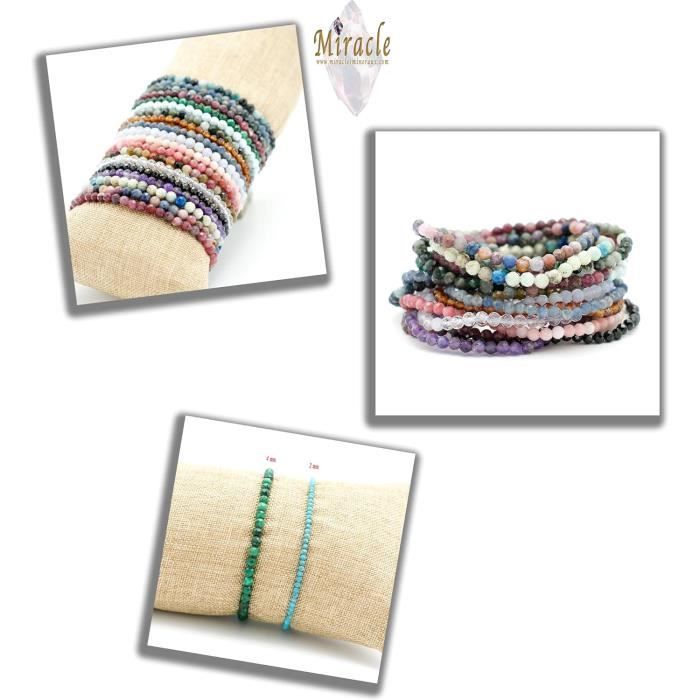 Bracciale Pietre Naturali 4mm Miracles Minéraux - Sottile Elastico, Fatto A Mano In Francia, Oltre 40 Varietà Di Pietre, Con Volantino Delle Proprietà - 3