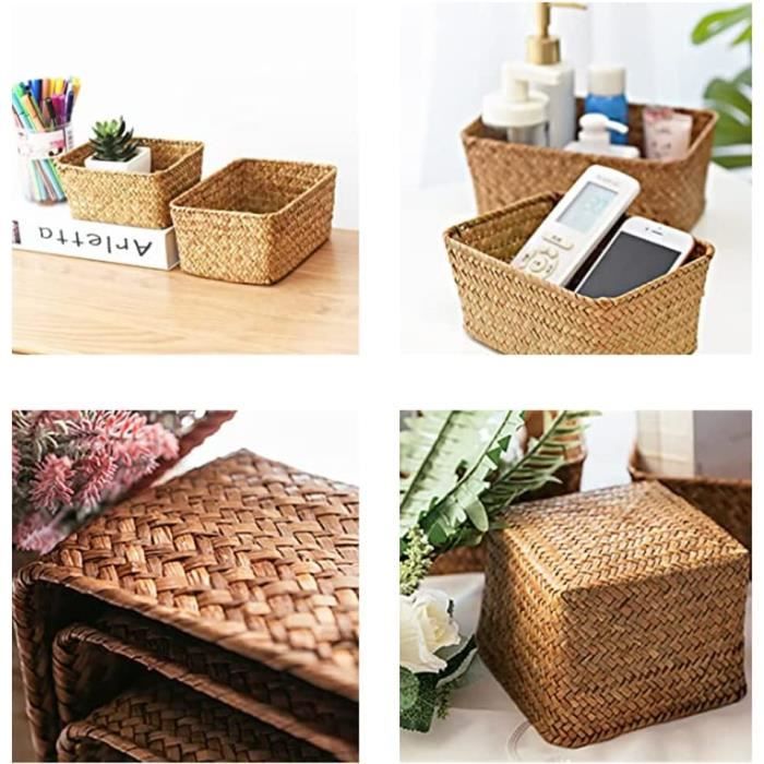 Panier De Rangement En Rotin Avec Couvercle Tissé à La Main - Panier De Rangement En Osier Tressé à La Main - Décoration D'intérieur Pour Maquillage, Vêtements, Articles De Maison, étagères