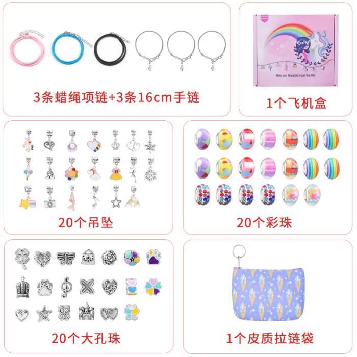Kit De Fabrication De Bijoux 98pcs Pour Filles 5-12 Ans - Bracelets à Breloques Licorne Avec Perles Et Pendentifs, Cadeau Créatif