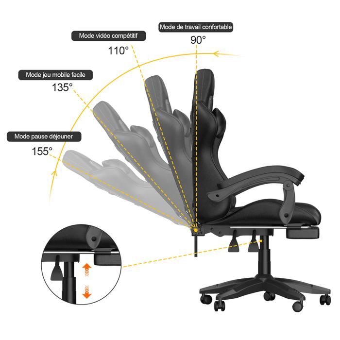 Chaise De Bureau Avec Accoudoirs Pliables Et Support Lombaire, Pour