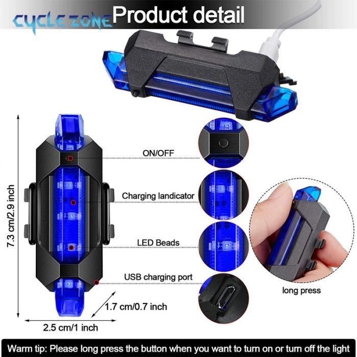 Lampe LED de sécurité Bleu pour vélo DC-918 USB