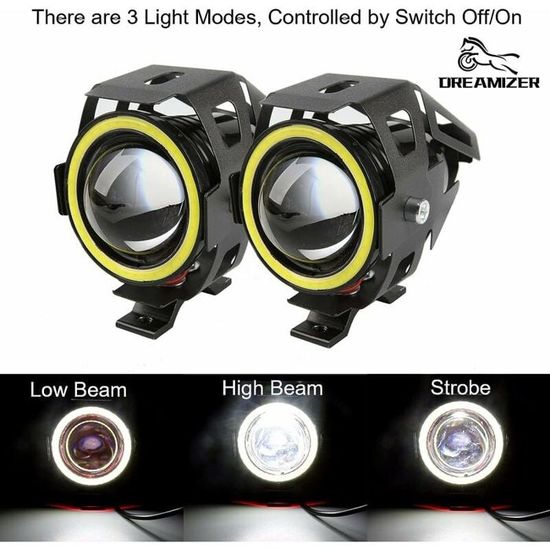 Phare Moto LED U7 Bi-LED Antibrouillard – 4 Modes + Halo Angel Eyes – Ultra Puissant 3000LM