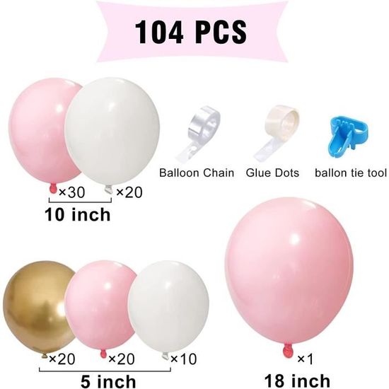 Arche De Ballons Rose Vif, Arche De Ballons Rose, Kit De 104 Pièces D'Arche  De Ballons Rose Vif Avec Ballons Rose Rouge, Ros[u4088]