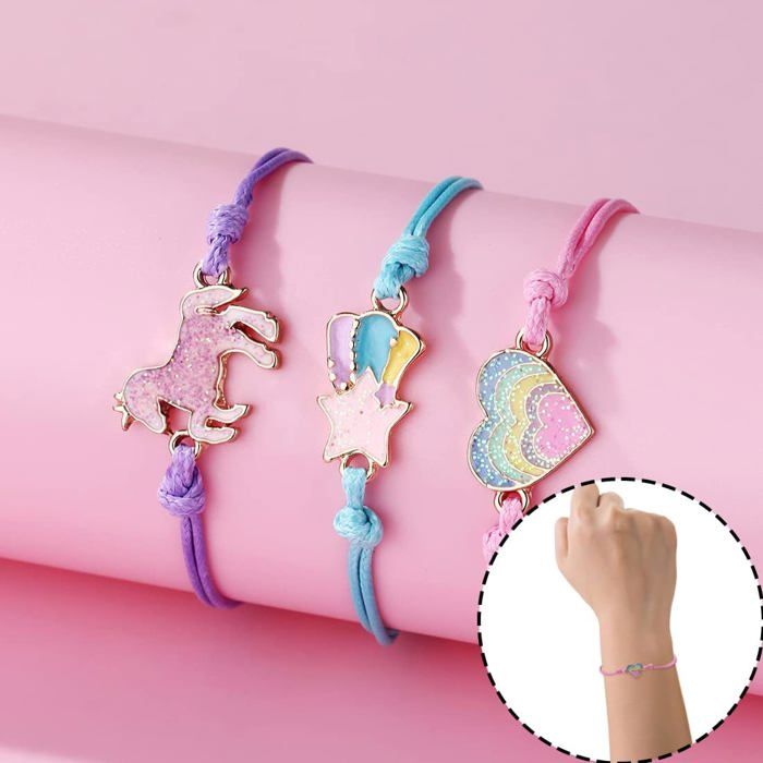 Set De 24 Bijoux Enfants – 12 Bracelets + 12 Colliers Animaux Ajustables – Cadeau Fille Anniversaire, Fête – Cordon Tressé Réglable