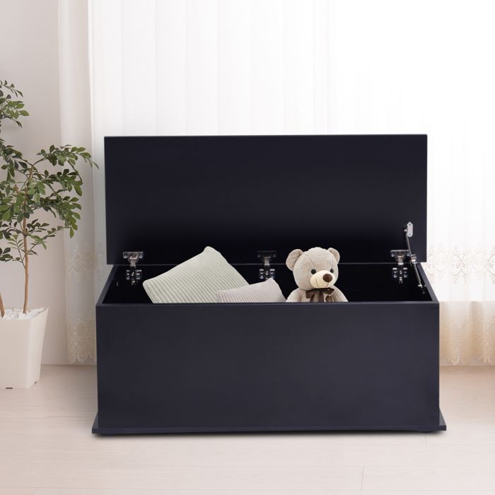 Coffre De Rangement HOMCOM 76x40x48 Cm - Bois Gris - 2 Charnières Sécurité - Banc Avec Rangement Jouets/couvertures - 6