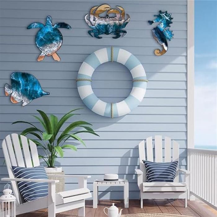 VALINK Décoration Murale Tortue De Mer En Métal - Art Sculptural Thème Plage Pour Intérieur Et Extérieur