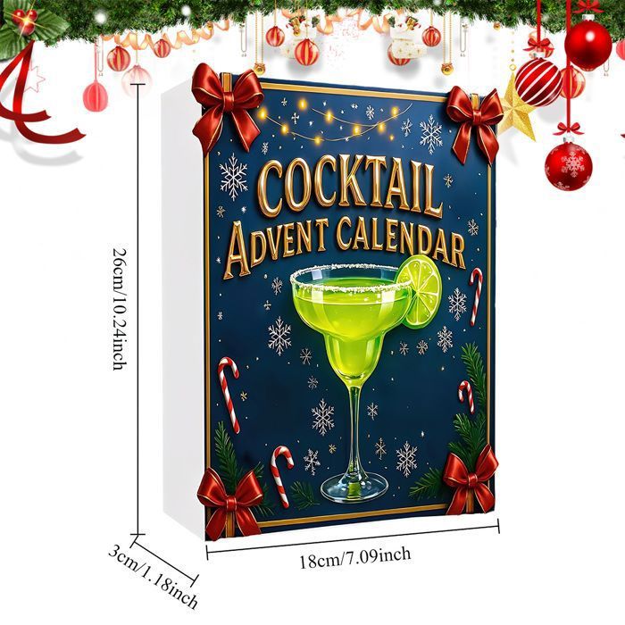Calendrier De L'Avent Cocktail 2024 En Acrylique 2D - Décorations Noël 24 Jours - Pendentif Ornement Sapin 26x18 Cm - Pour Maison, Bureau, Fêtes