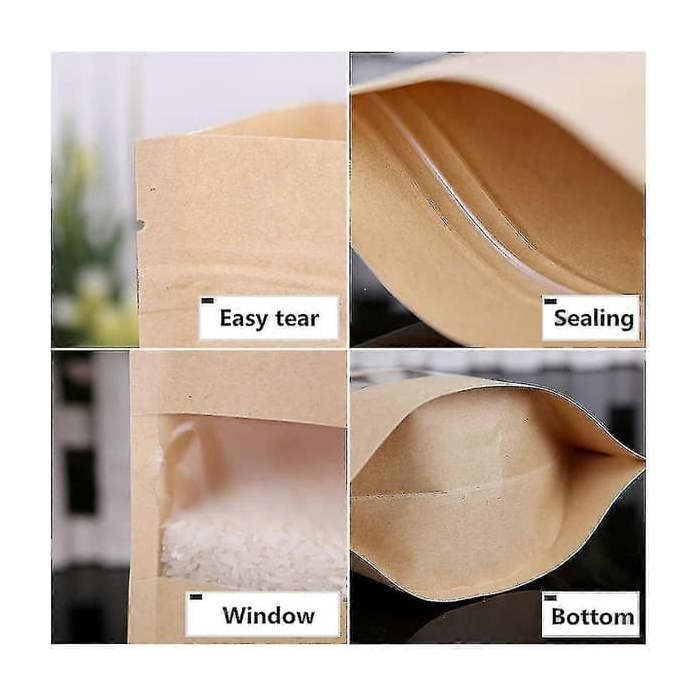 Plat Mobil R 45 100 sachets Kraft avec fenêtre, sachets à fond plat avec fermeture zip ...