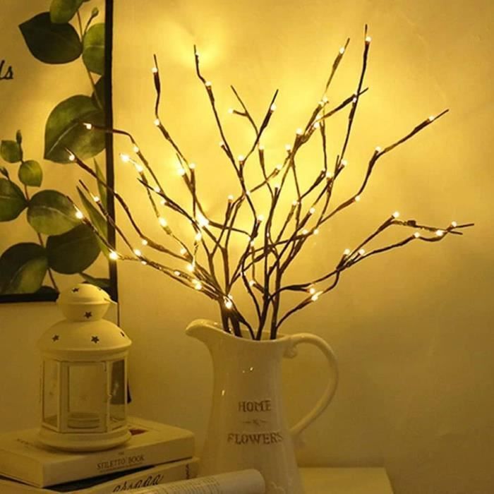Lampe de branche LED, 20 branches de lumières LED Branches décoratives  blanches chaudes Lampe LED à piles Lumières décoratives pour la décoration  de la maison (lot de 2, blanc chaud) 