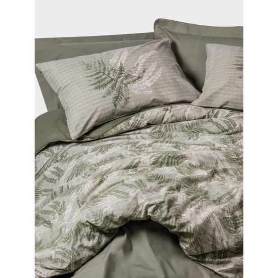 Parure De Lit 3 Pièces Douceur D'Intérieur Arty Line Kaki/Blanc 240x220cm - 100% Coton Oeko-Tex