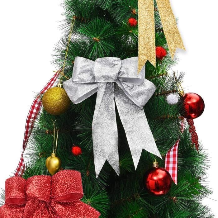 5 pcs/lot gros noeud de Noël Paillettes glittering Fabricgold ruban pour  cadeau Sapin de Noël cadeaux pour enfants (Rouge)