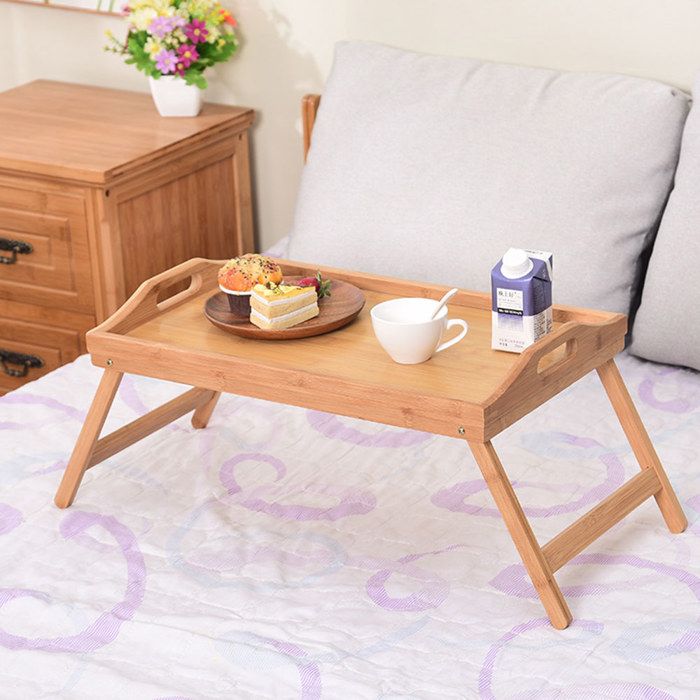 Plateau de lit en bois de bambou Portable, Table de petit déjeuner, support  d'ordinateur, bureau