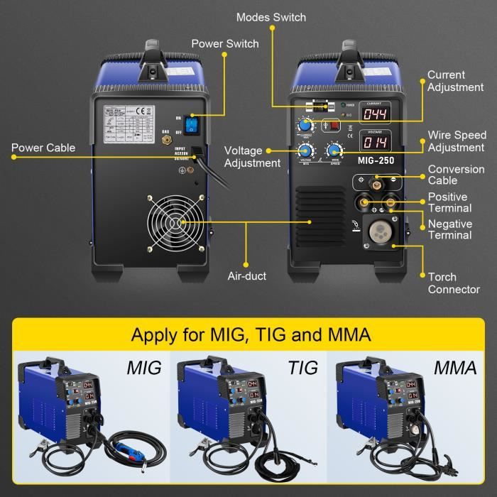 Location poste à souder portatif TIG 250 A/380V TRI - Jour