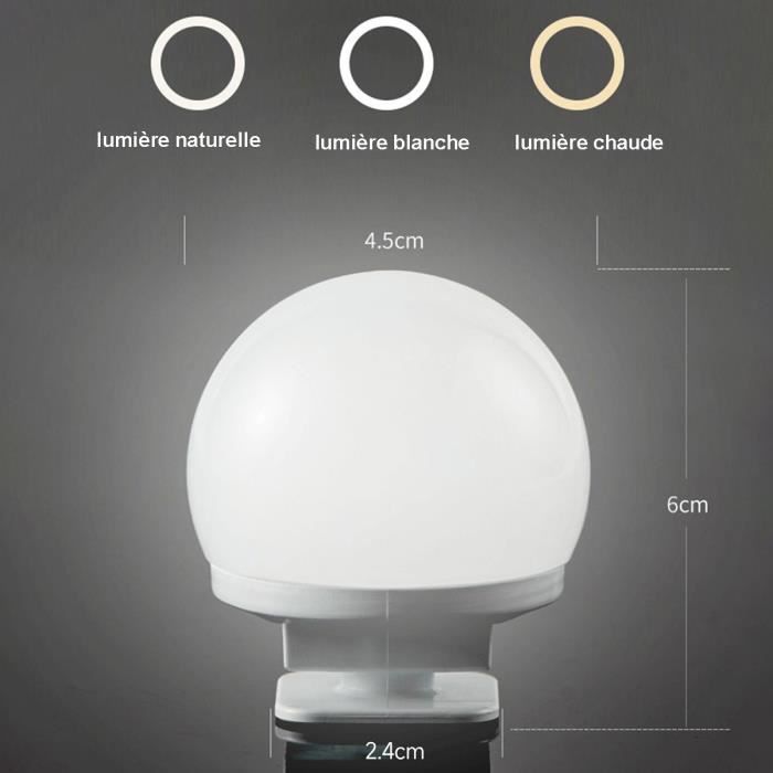 Miroir Coiffeuse Hollywood LED 12 Lampes - 3 Couleurs, Intensité Variable, USB Rechargeable Pour Maquillage