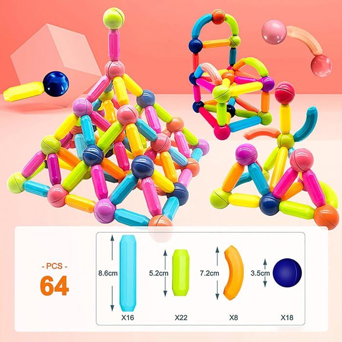 SVYHUOK – Blocs De Construction Magnétiques 64 Pièces – Formes 2D/3D – Dès 2 Ans – Cadeau