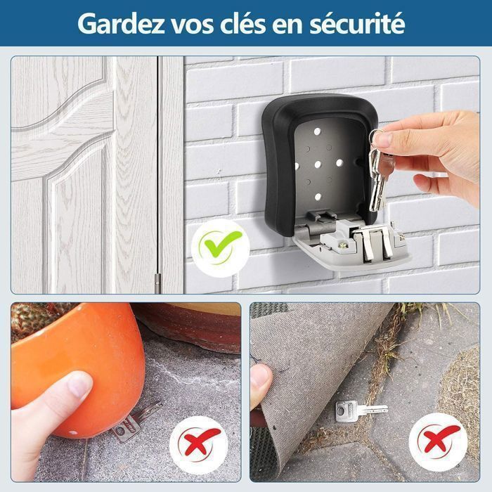 Boîte à Clés Sécurisée Avec Code 4 Chiffres - Câble Métallique Résistant, Coffre Étanché Pour Extérieur Maison École Usine