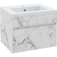 Meuble sous-vasque suspendu - vasque céramique incluse - tiroir coulissant - dim. 60L x 45l x 45H cm - aspect marbre blanc-0