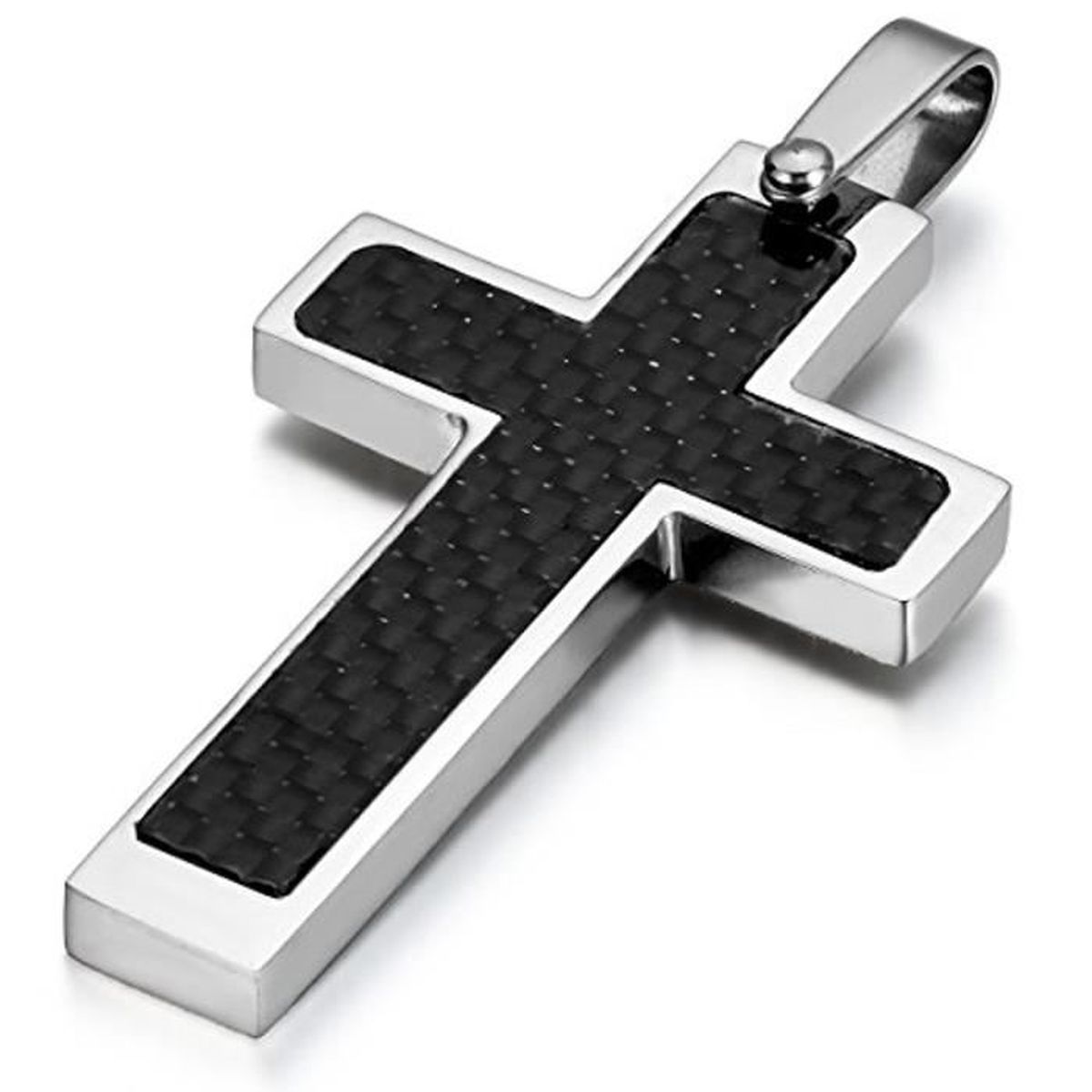 Pendentif Croix Argent Homme Bijoux Pendentif Croix Homme Chaîne 55Cm Classique Fibre De Carbone