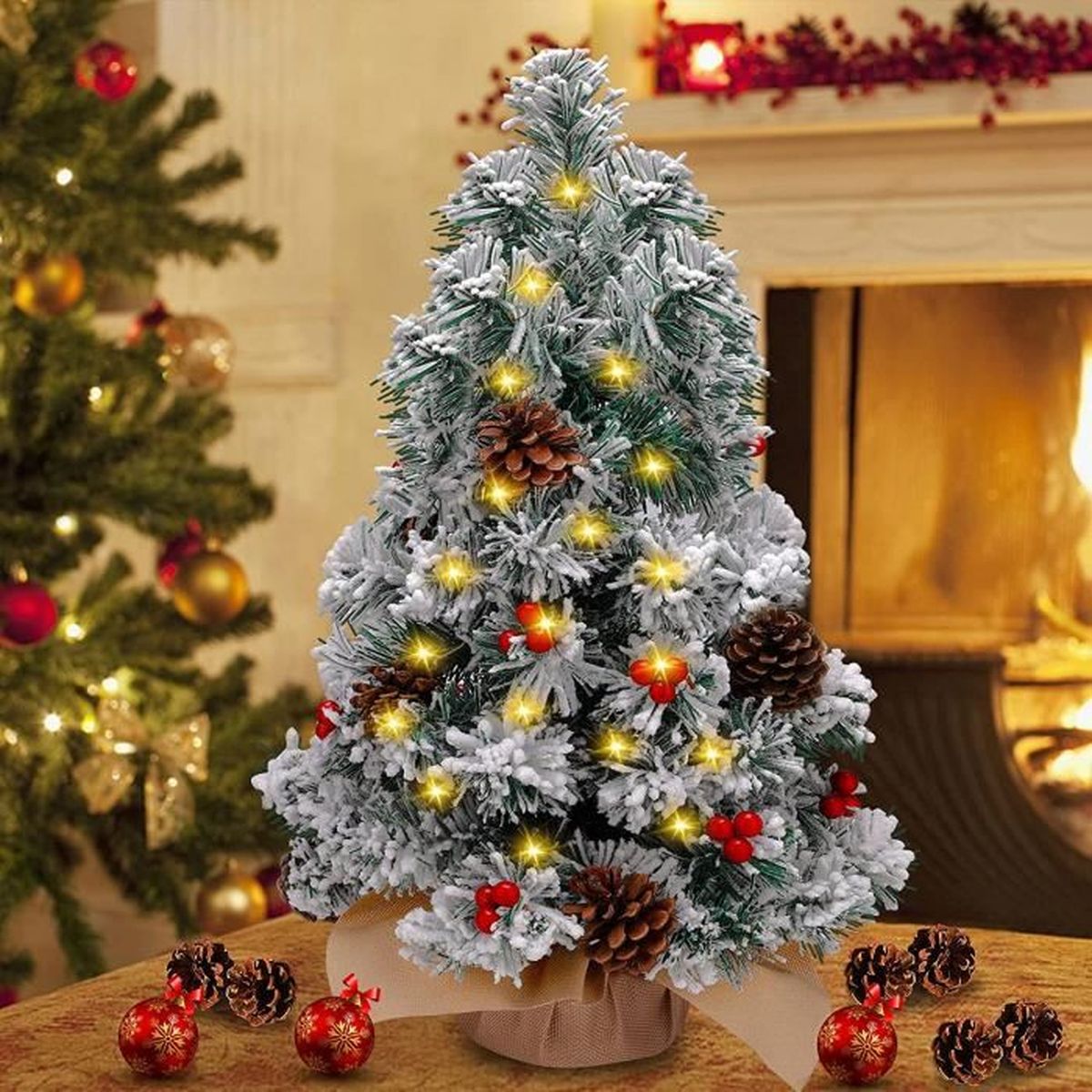 Sapin De Noël Artificiel Enneigé OasisCraft - 90 Cm, Paysage Hivernal, Branches PVC, Base Stable - 5