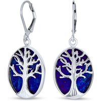 Boucles d'oreilles arbre de vie celtique en argent avec pierre lapis lazuli pour femme - BLING JEWELRY
