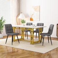Table à manger dorée 120x70x74 cm avec 4 chaises, Ensemble de table à manger, chaise de salle à manger en lin gris foncé