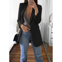 Femme Blazer Manches Longues Slim Fit OL Bureau Affaires Veste De Costume Devant Ouvert Manteau Cardigan Blouson Jacket Noir
