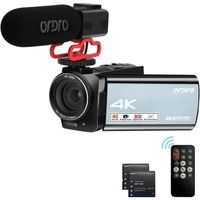 ORDRO AX10 Caméscope 4K 30 fps Ultra HD avec vision nocturne infrarouge, caméscope Full HD, écran tactile IPS avec microphone,