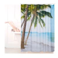Relaxdays Rideau de douche 180 x 180 cm salle de bain plage sable palmier anti-moisissures polyester, coloré