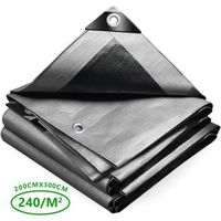 Bâche de Protection - VOUNOT - 240g/m² - 2x3m - Gris Noir - Imperméable et Résistante