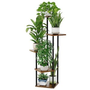 Étagère plantes-Bamworld- Support plantes 5 niveaux-Convient pour salon, chambre, balcon, etc-Marron
