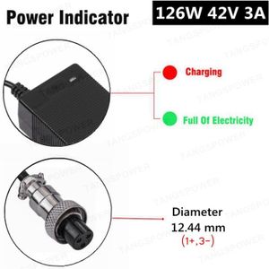 VÉLO ASSISTANCE ÉLEC Chargeur de batterie,Chargeur de batterie de vélo électrique 42V 3A pour batterie Li-ion 36V 10S chargeur de batterie - 3P GX16 -EU