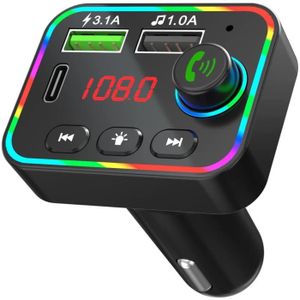 TRANSMETTEUR FM Transmetteur FM Bluetooth pour Voiture,QC3.0 Chargeur Rapid Voiture,2 USB Port, 7 Couleurs Rétro-Éclairage LED