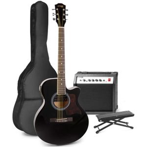 GUITARE MAX Pack guitare électro-acoustique avec accessoires - Noir, idéal pour débuter la guitare