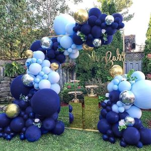 PartyWoo Lot de 50 ballons bleu marine et doré de 30,5 cm, ballons dorés  métallisés, ballons confettis dorés et ballons blancs pour fête prénatale