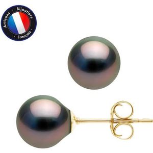 Boucle d'oreille PERLINEA - Boucles d'Oreilles - Véritables Perles de Culture de Tahiti - 8-9 mm - Or Jaune - Bijoux Femme