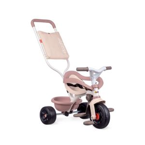 Tricycle Smoby -Tricycle évolutif enfant Be Fun Confort - Rose - Canne parentale amovible - Repose-pieds rétractable