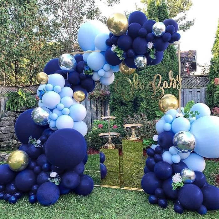 Arche ballon bleu argent,kit de guirlande ballon bleu marine ballons bleu  argentés métalliques ballons en agate noire 85pcs p[A334] - Cdiscount Maison