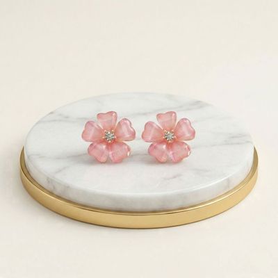 Boucles D'oreilles Puces En Quartz Rose 8mm - Argent Massif Rhodié, Clous